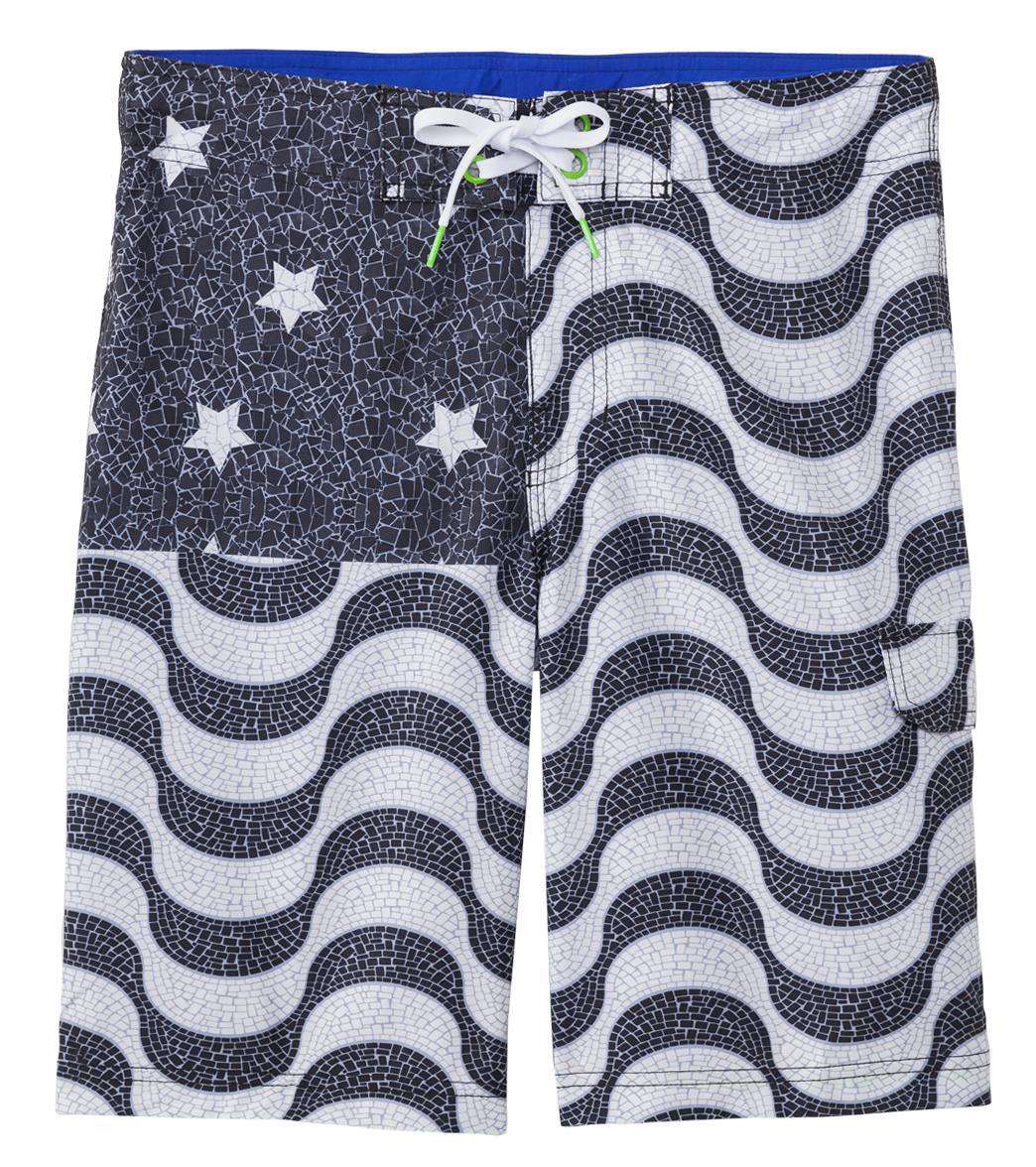 NWT MEN'S SPEEDO 7784012-980 RIO FLAG BOARDSHORT SHORTS TRUNK GRAY/WHITE  $60