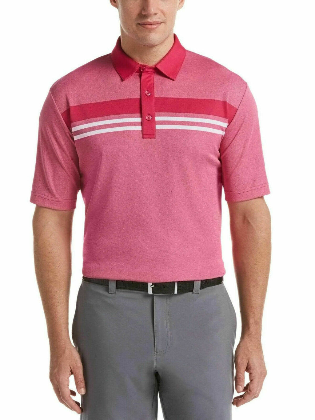 NWT MEN'S CALLAWAY COLOR BLOCK YARN DYED BIRDSEYE BOUDOIR RED GOLF POLO TOP