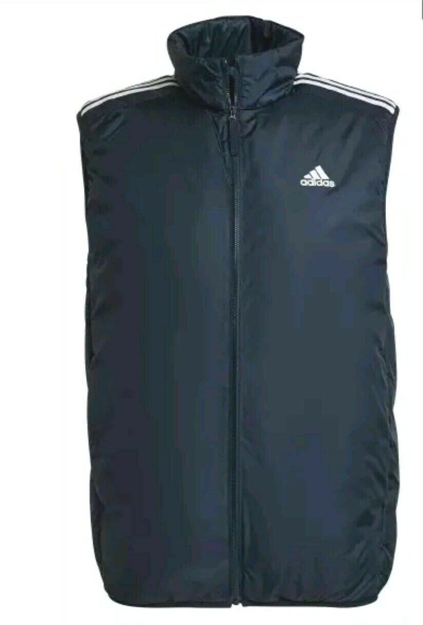 NWT MEN'S ADIDAS GT9150  ESSENTIAL INSULATED SLEEVELESS NAVY/WHITE JACKET VEST