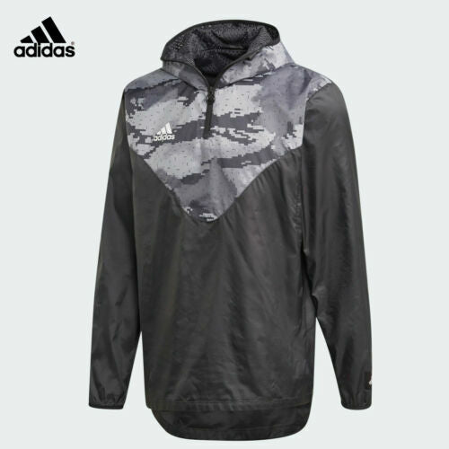 NWT MEN ADIDAS DZ4661 TANGO ADV PISTE WIND BREAKER BLACK /GREY CAMO JACKET $85