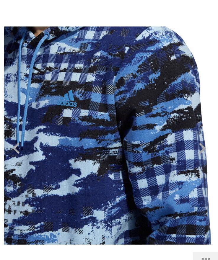 NWT MENS ADIDAS HF2205 M PG PLAID REGULAR FIT  HOODIE BLUE SWEATSHIRTS $55