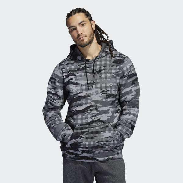 NWT MENS ADIDAS H59421 M PG PLAID REGULAR FIT  HOODIE BLACK SWEATSHIRTS $55