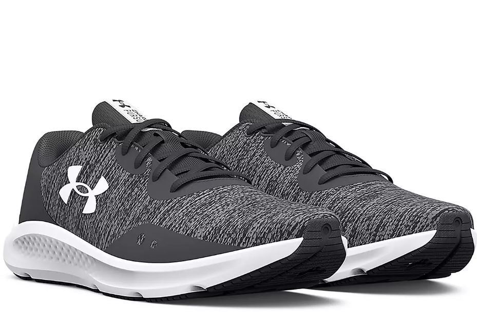 NIB Mens Under Armour 3025945 100 UA CHARGED PURSUIT 3 TWIST GREY/BLACK SNEAKERS