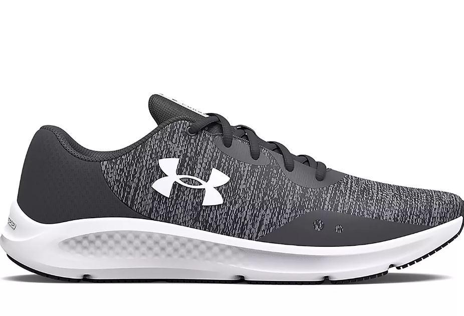 NIB Mens Under Armour 3025945 100 UA CHARGED PURSUIT 3 TWIST GREY/BLACK SNEAKERS