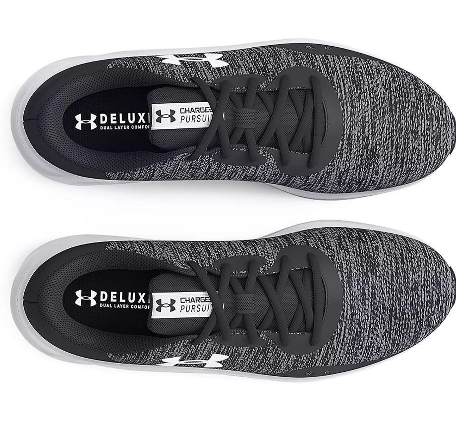 NIB Mens Under Armour 3025945 100 UA CHARGED PURSUIT 3 TWIST GREY/BLACK SNEAKERS