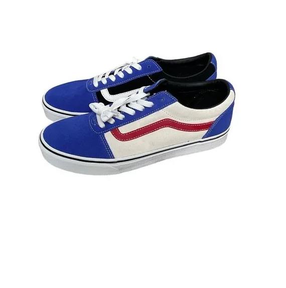 NIB MEN'S VANS WARD RALLY SUEDE DAZZLING BLUE/BLACK/RED SHOES SNEAKERS