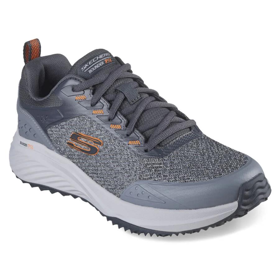 NIB MEN SKECHERS 232783/GYOR BOUNDER RES HAZLET GREY/ORNG LACE UP SNEAKERS SHOES