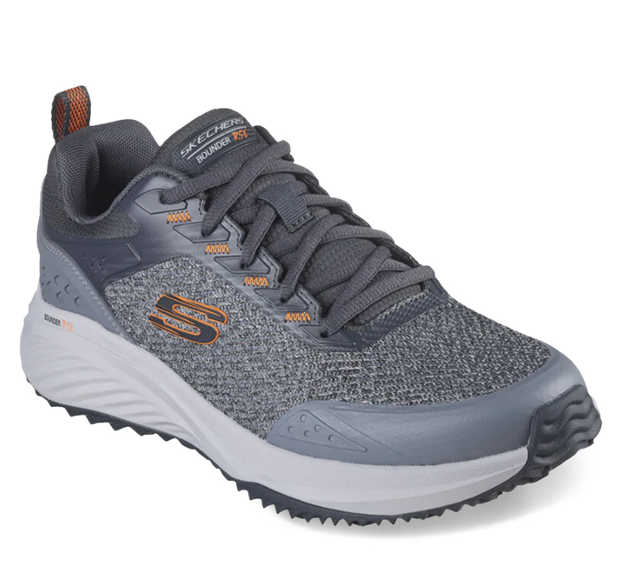 NIB MEN SKECHERS 232783/GYOR BOUNDER RES HAZLET GREY/ORNG LACE UP SNEAKERS SHOES