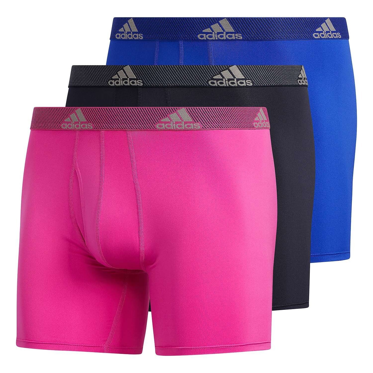 NIB Adidas Men Performance  Boxer Brief Underwear (3 Pack), BLACK/BLUE/PINK. 5"