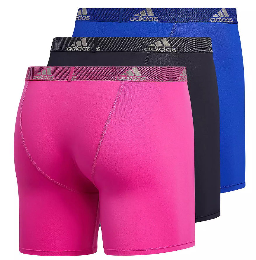 NIB Adidas Men Performance  Boxer Brief Underwear (3 Pack), BLACK/BLUE/PINK. 5"