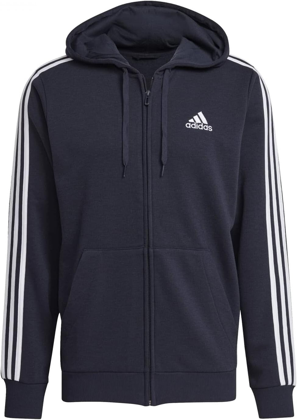 NWT MEN'S ADIDAS GK9033 M 3- STRIPE FLEECE FULL ZIP TRACK NAVY/WHITE HOODIE