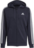 NWT MEN'S ADIDAS GK9033 M 3- STRIPE FLEECE FULL ZIP TRACK NAVY/WHITE HOODIE