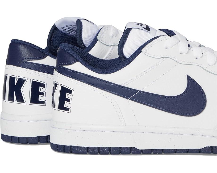 NIB MEN'S NIKE 355152 140 BIG NIKE LOW WHITE/NAVY LEATHER SHOE SNEAKERS