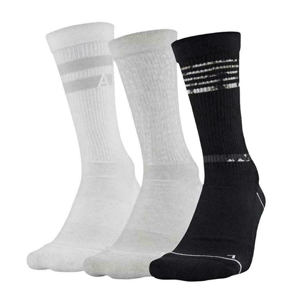 NWT 3 PACK WOMEN UNDER ARMOUR 1329335 001 PHENOM 5.0 CUSHION CREW BK/GY/WT SOCKS