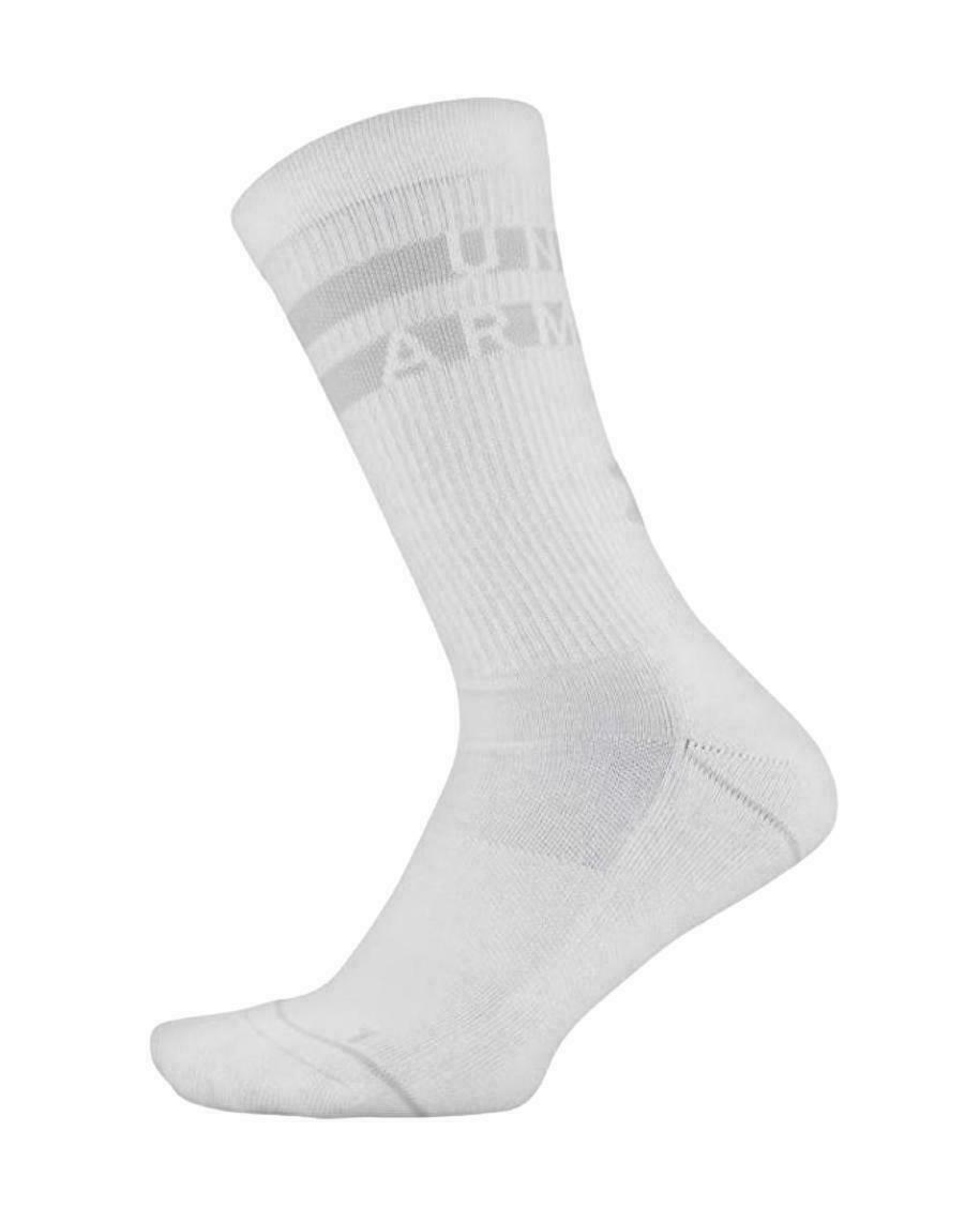 NWT 3 PACK WOMEN UNDER ARMOUR 1329335 001 PHENOM 5.0 CUSHION CREW BK/GY/WT SOCKS