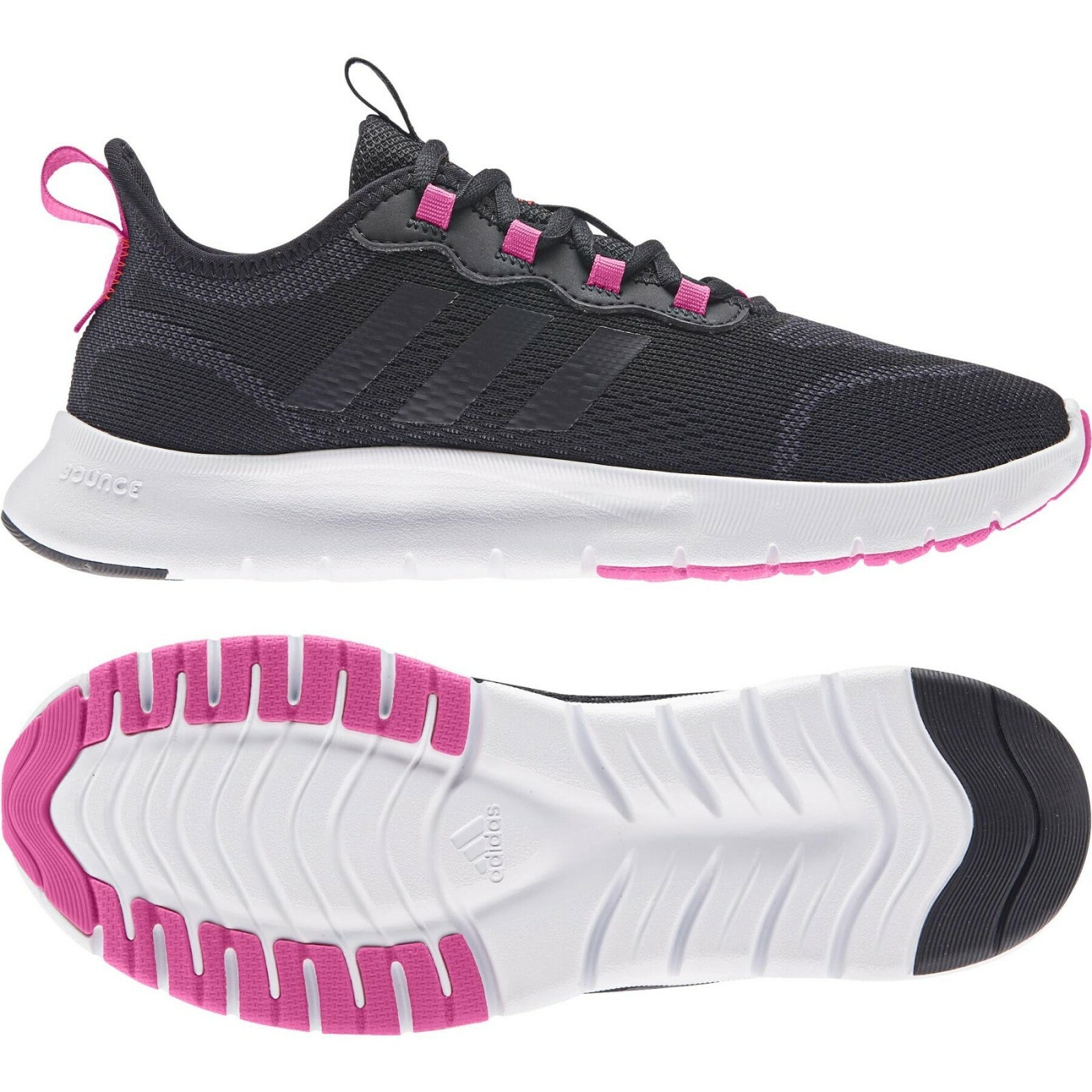 NIB WOMEN'S ADIDAS GZ9049 NARIO MOVE RUNNING BLACK/PINK/WHITE SHOES SNEAKERS