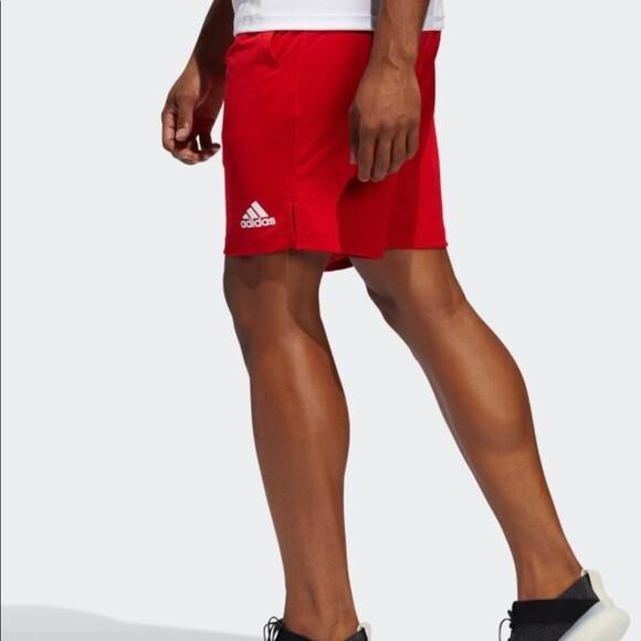NWT MEN'S ADIDAS FL1544  AEROREADY ALL SET 9-INCH  RED WORKOUT RUNNING SHORT
