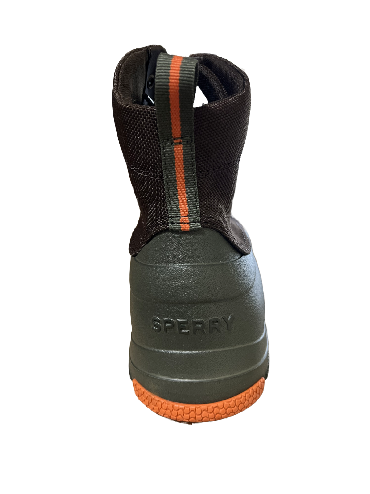 NIB MEN'S SPERRY STS24762 DUCK FLOAT LU BROWN/ARMY GREEN MEMORY FOAM BOOT