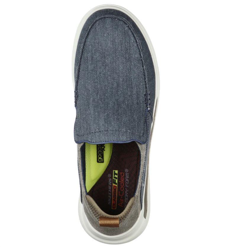 NIB ME'S SKECHERS 204472/NVBR PROVEN EVERS CLASSIC FIT M. FOAM NAVY BROWN SHOES