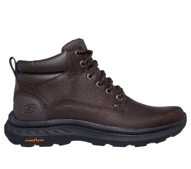 NIB MEN SKECHERS 205308/RDBR POLLARD LANSER RED/BROWN RELAXED FIT MID BOOT SHOES