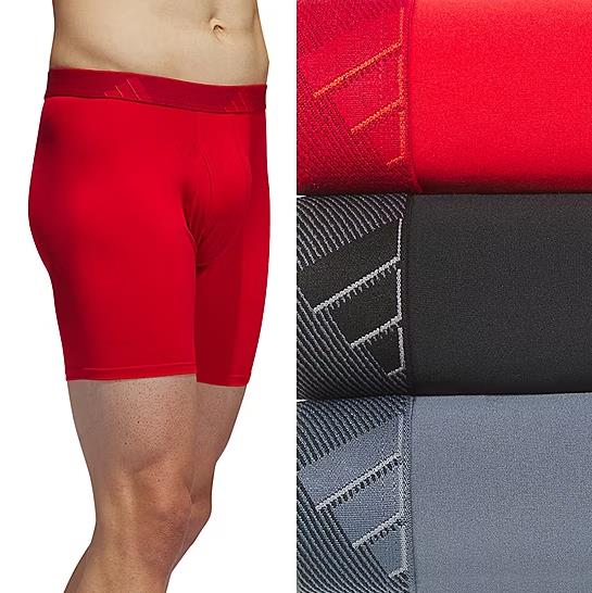 NIB Adidas Men's QUICK DRY MICROFIBER BOXER BRIEFS (3 Pack), RED/BLACK/GREY. 5"