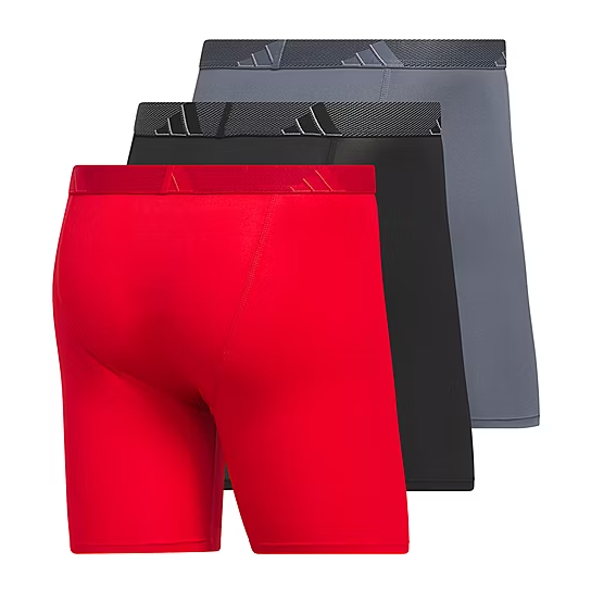 NIB Adidas Men's QUICK DRY MICROFIBER BOXER BRIEFS (3 Pack), RED/BLACK/GREY. 5"