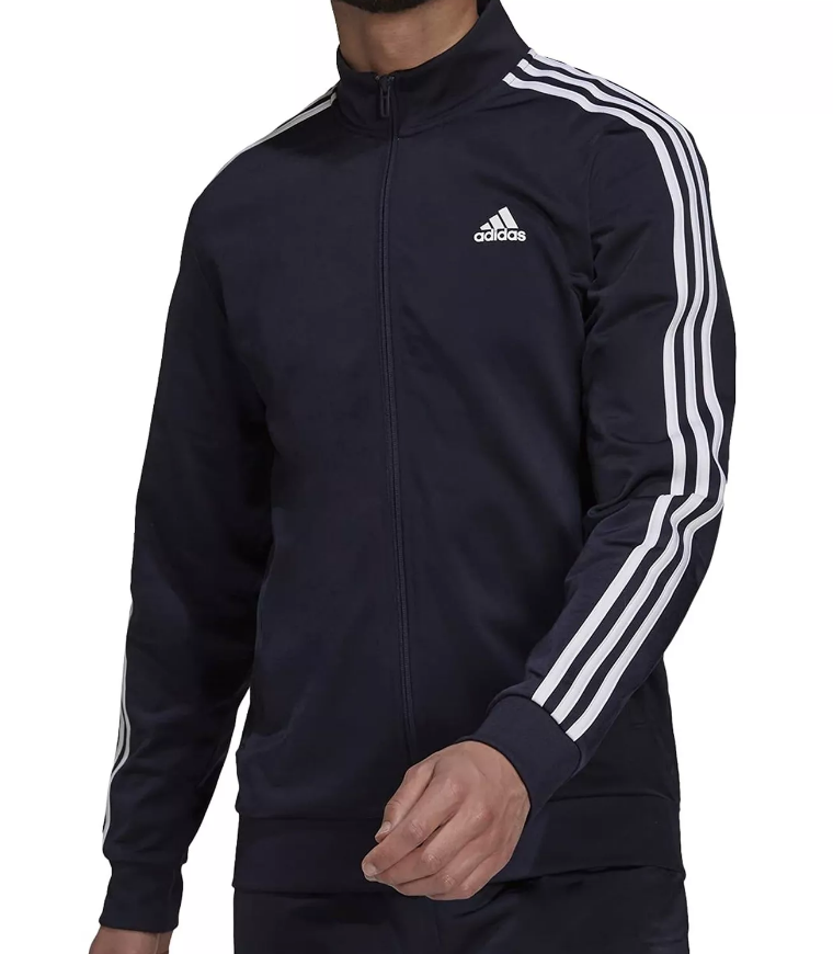 NWT MEN'S ADIDAS H46100 M 3- STRIPE FULL ZIP TRACK NAVY/WHITE TOP JACKET