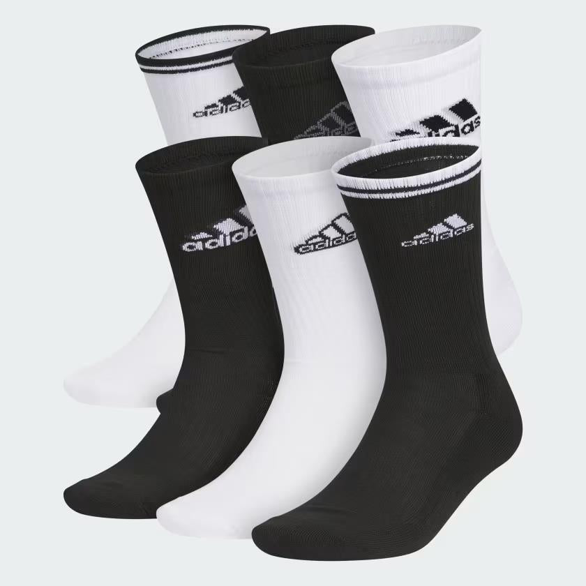 NWT MENS ADIDAS IU9350 6 PAIR CREW CUSHION CLIMACOOL COMPRESSION BLACK/WHI SOCKS